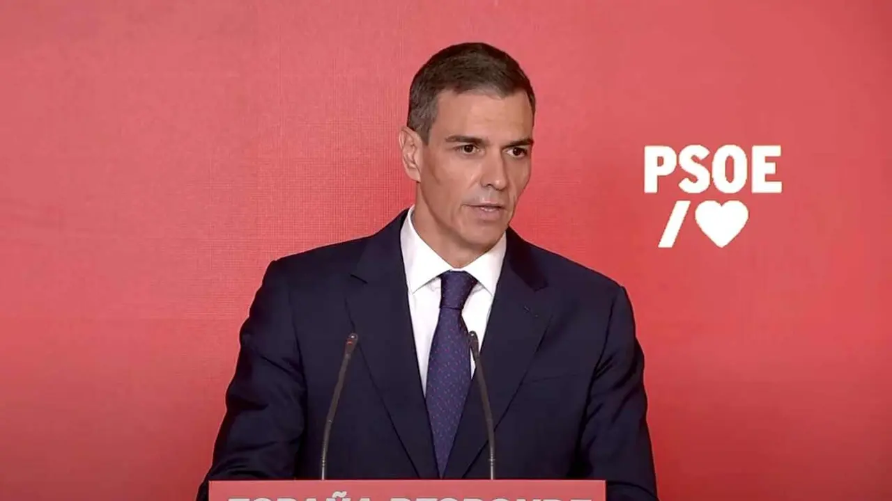 Comparecencia de Pedro Sánchez en la sede del PSOE.