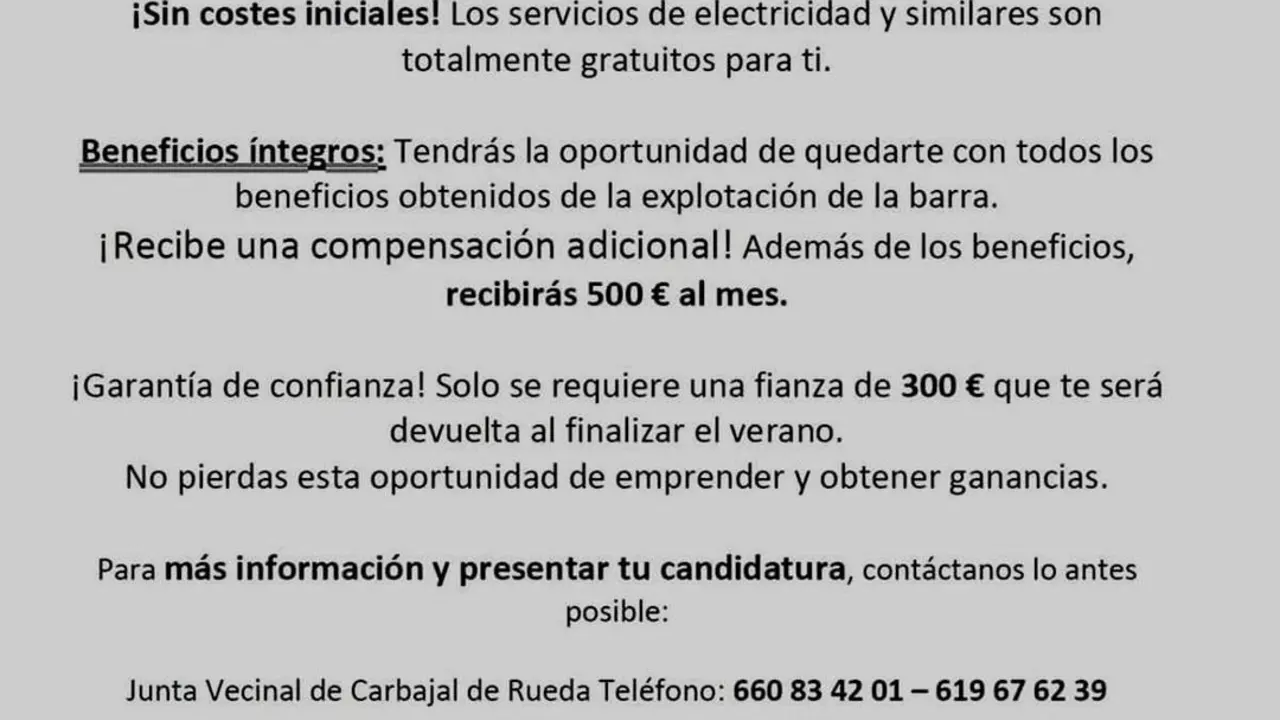 Imagen del anuncio oficial publicado por la Junta Vecinal.