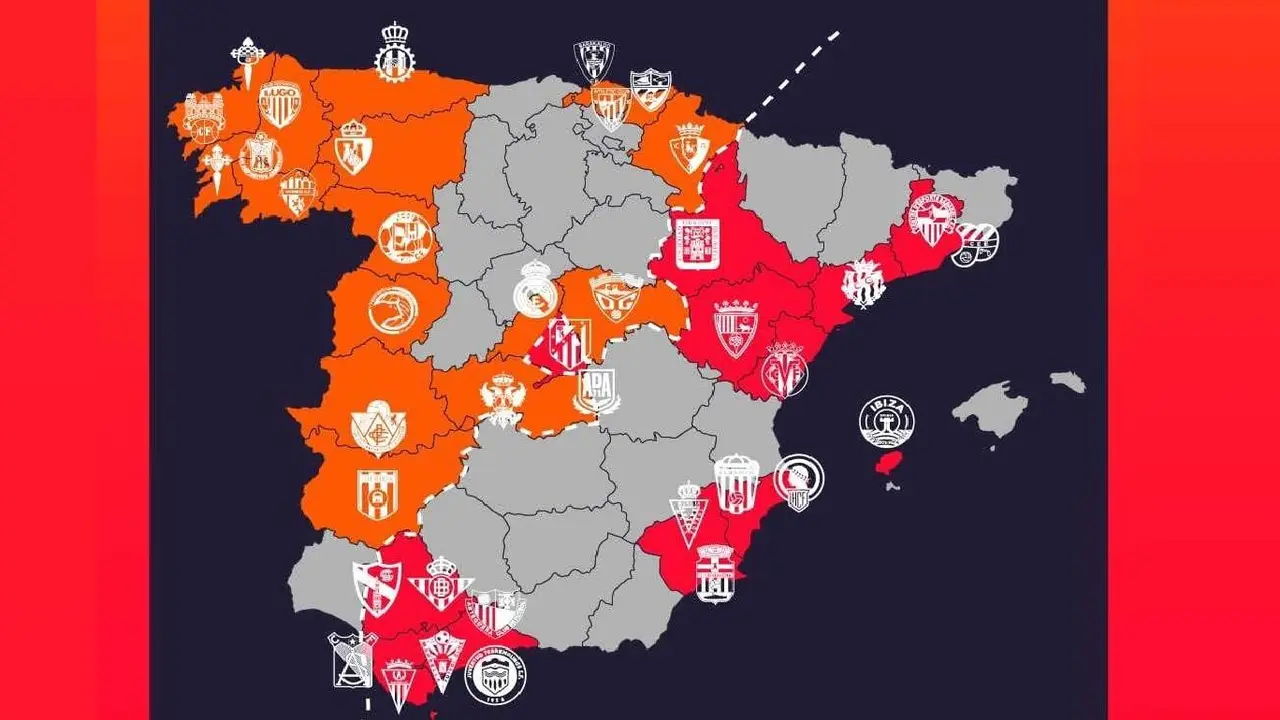 Imagen de la nueva división de grupos en Primera RFEF.