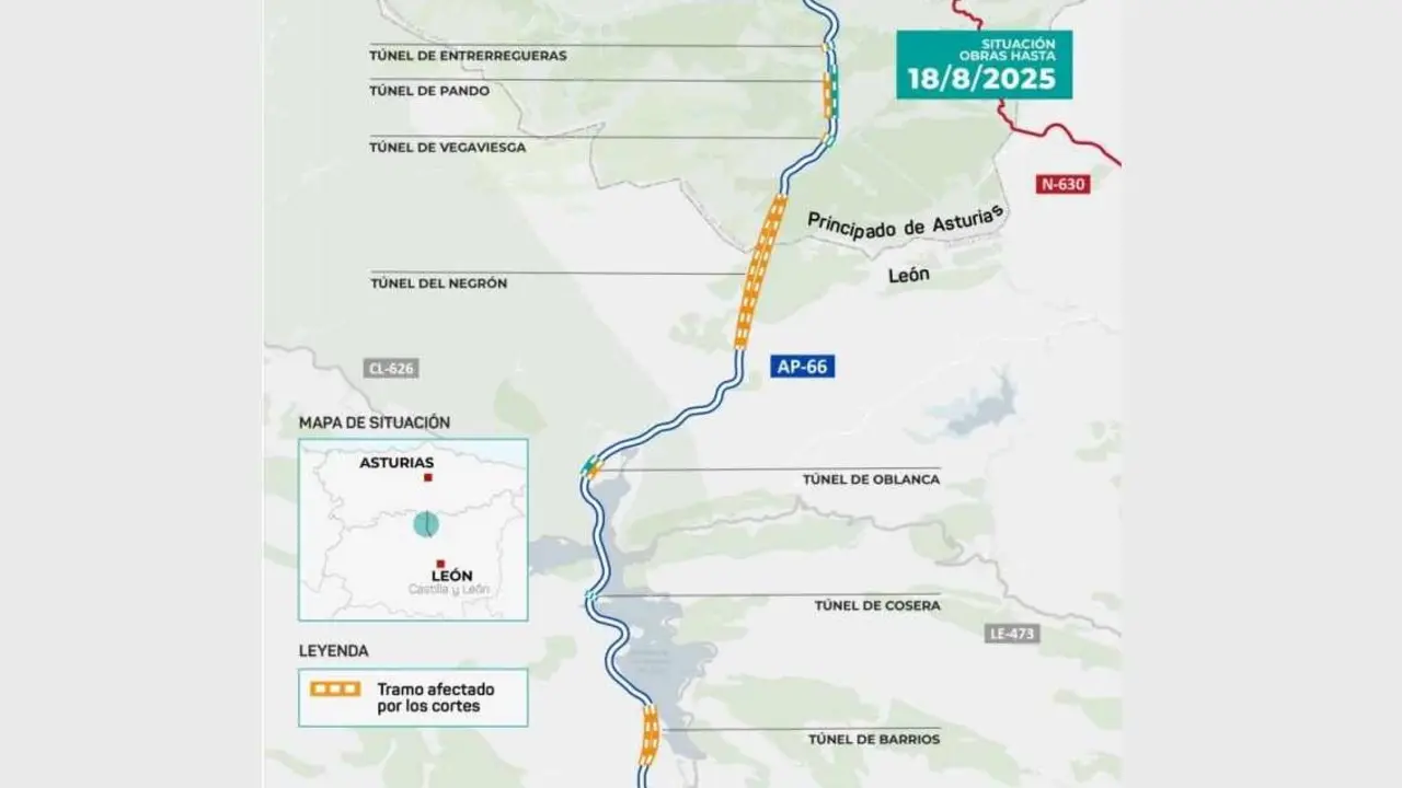 Imagen de los puntos que se verán afectados por las obras en la AP-66.