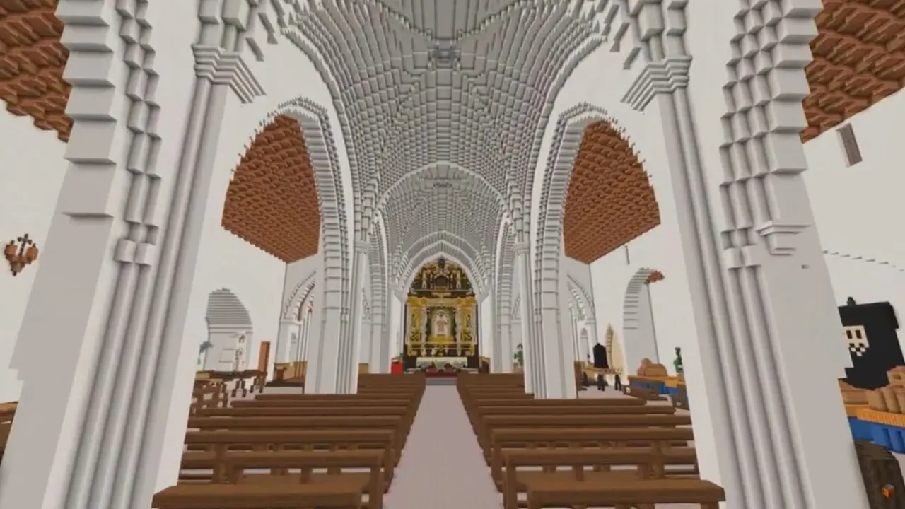 Detalle de la reconstrucción de San Lorenzo de Sahagún en 'Minicraft'. Foto: Minecraftéate