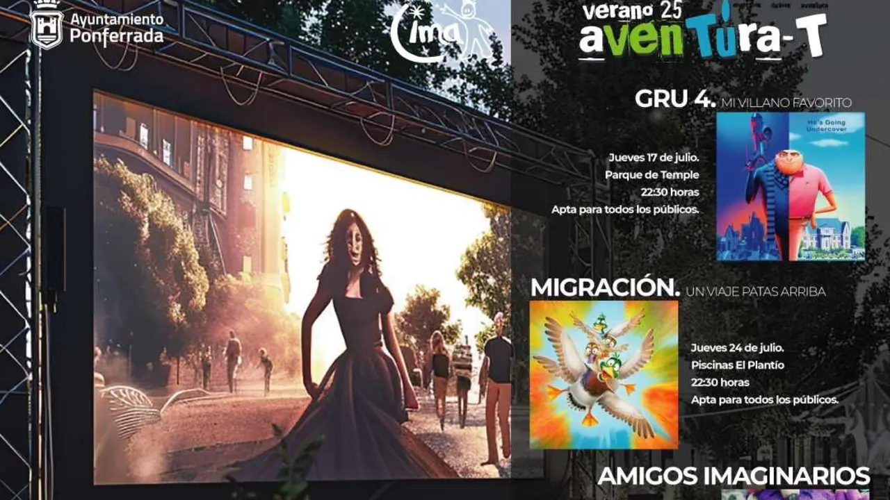 Imagen parcial del cartel que anuncia el Cine de Verano en Ponferrada.