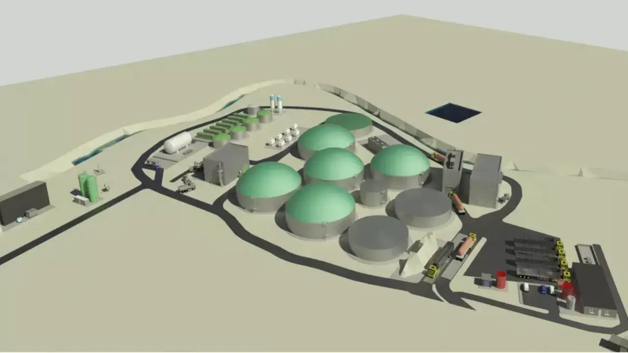 Imagen virtual de una planta de biogás.
