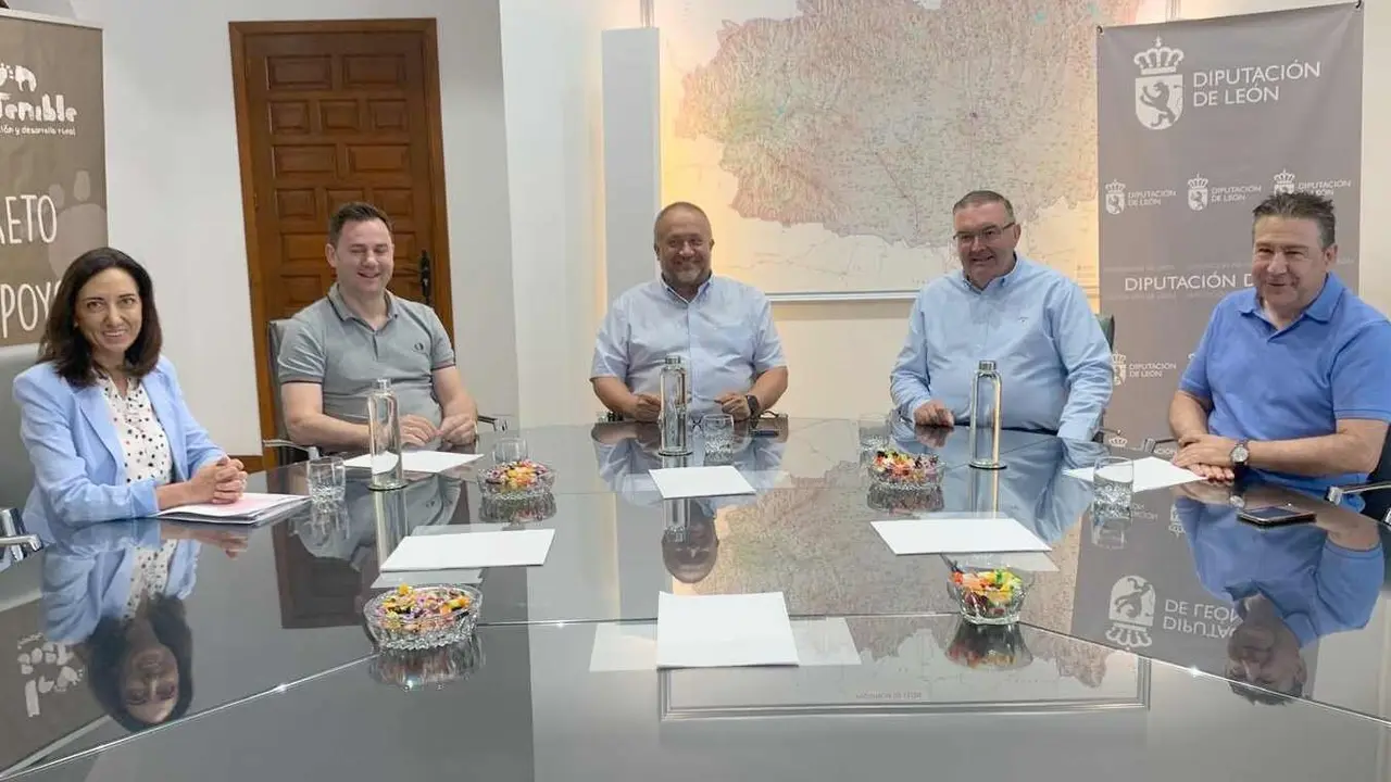 Un instante de la 'cumbre política' mantenida entre representantes de PSOE y UPL en la Diputación Provincial.