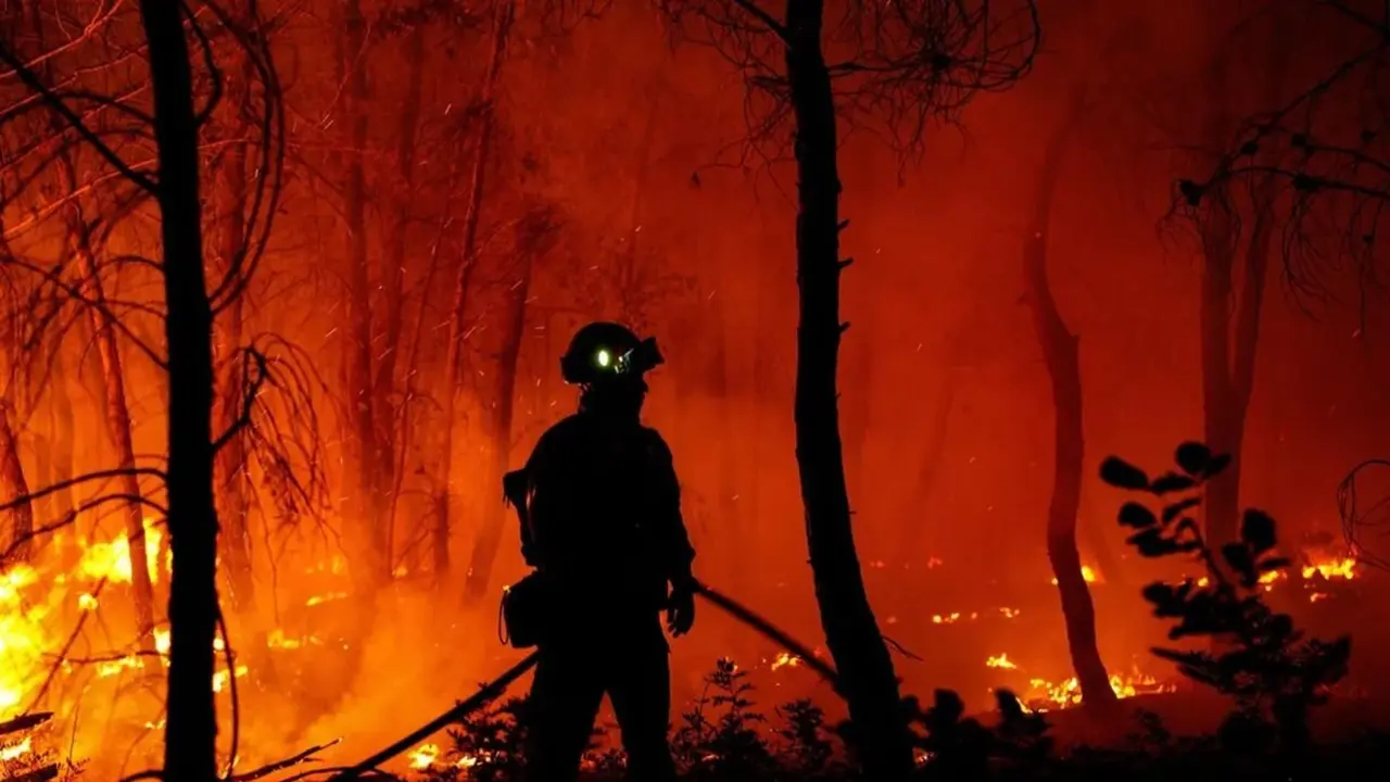 Un bombero combate el fuego en Grecia.
