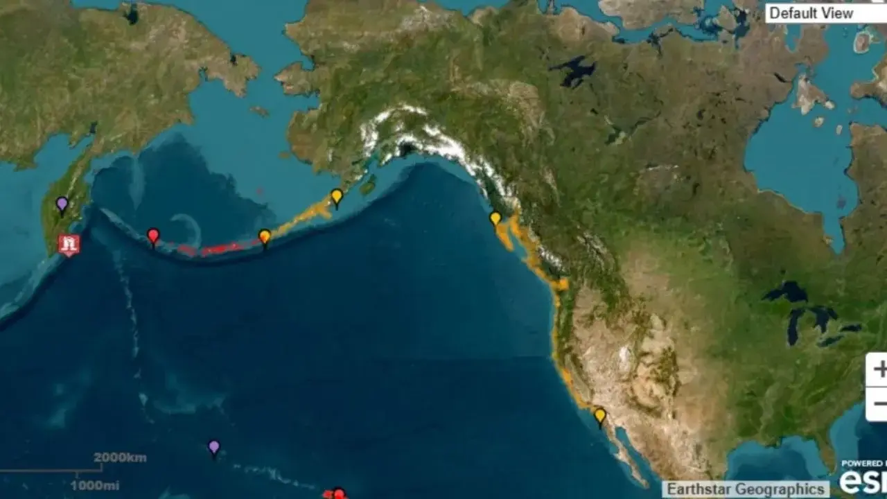 Zonas en alerta de tsunami . Foto: Earthstar Geographics