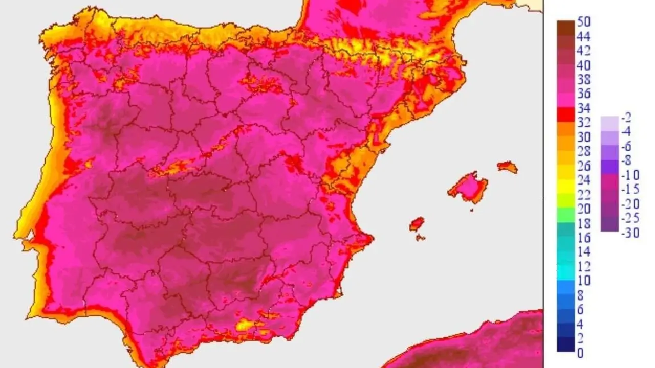 Mapa de temperaturas máximas previsto para este jueves.