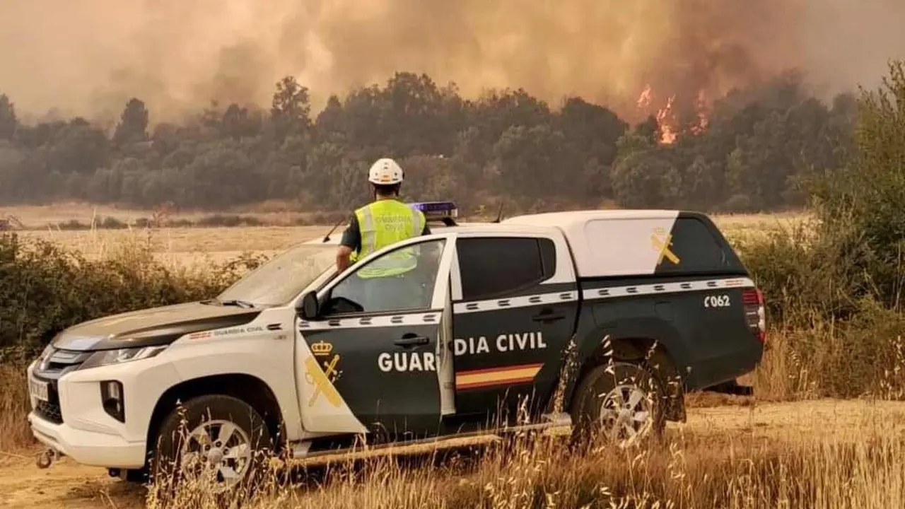 Efectivos del Seprona siguen la evolución de uno de los incendios.