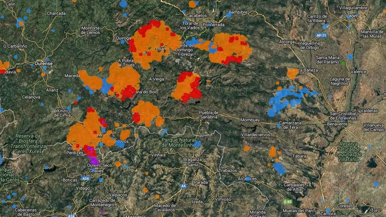Imagen de una de las páginas de seguimiento en directo de los incendios.