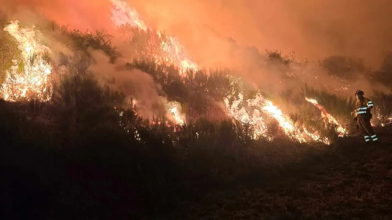 Im&aacute;genes de la Unidad Militar de Emergencias (UME) en el incendio de Barniedo esta noche.