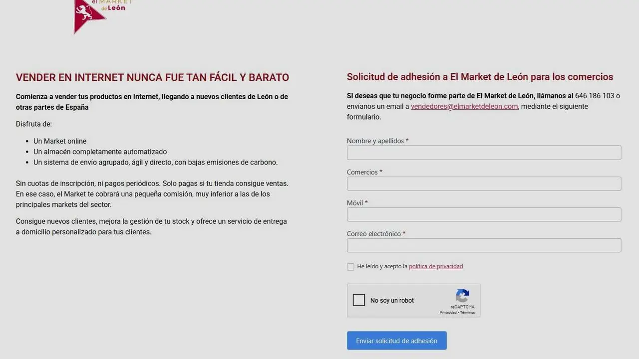 Imagen de la inactiva página de El Market en León.