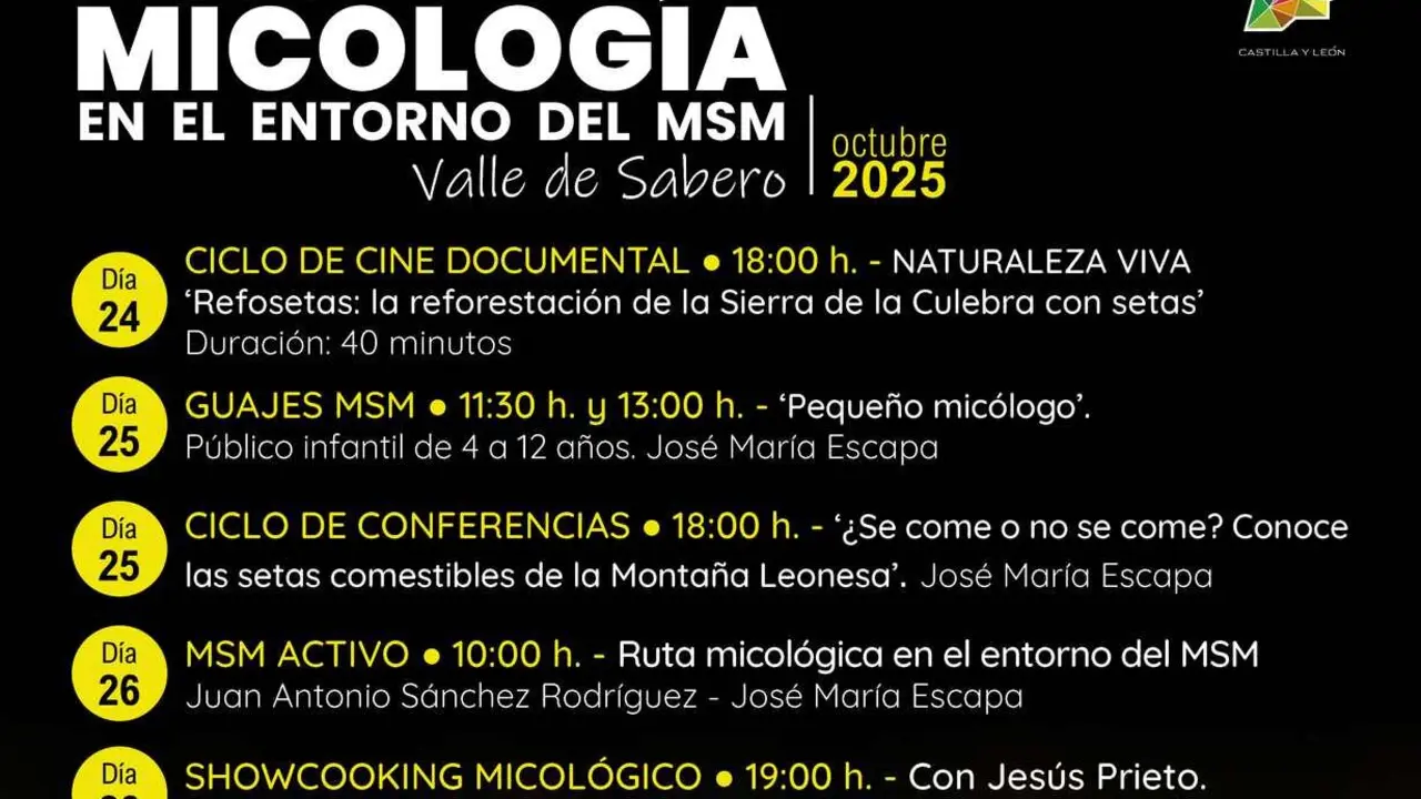 Micología en el entorno del MSM 2025. En la imagen, la programación de actividades.