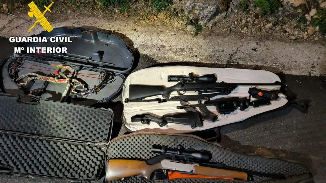 Rifles y visores ilegales incautados durante la operación Hybicum del Seprona en Babia. Foto: Guardia Civil
