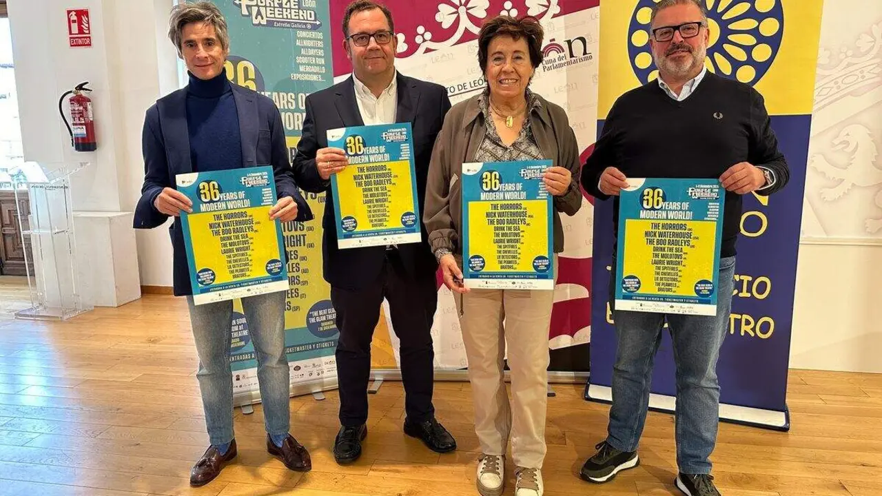 La concejala de Acción y Promoción Cultural, Elena Aguado, ha presentado el festival este martes, acompañada de Juan Dopico, presidente Centro León Gótico, Miguel Borraz, director Purple Weekend, y Héctor César Lendoiro, de Más Galicia
