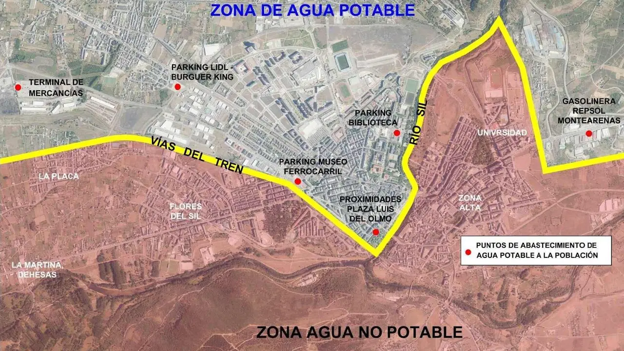 Mapa de agua potable y no potable en Ponferrada.