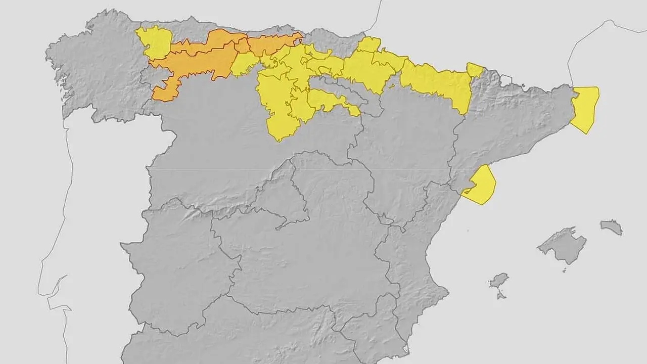 Imagen de la zona en alerta Naranja en la previsión de Aemet para este jueves.
