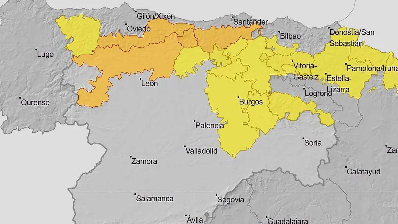 Imagen de la alerta naranja para este jueves y viernes.
