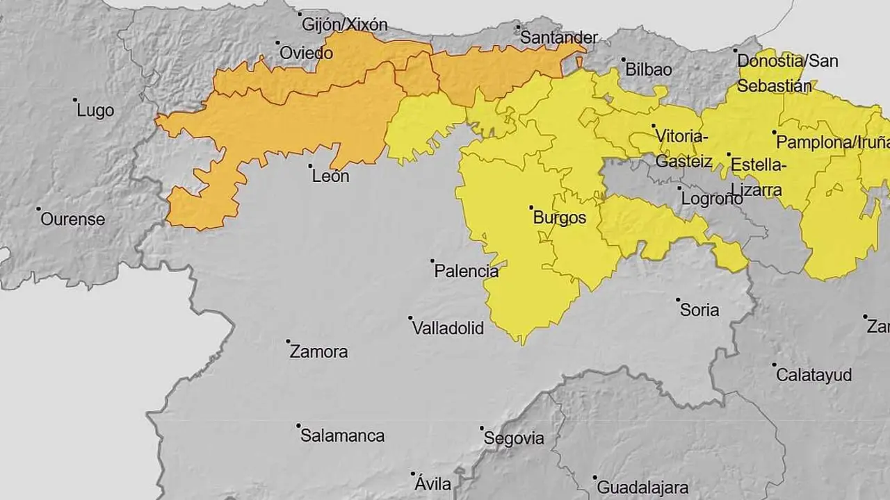 Área afectada por la 'alerta naranja' este jueves.
