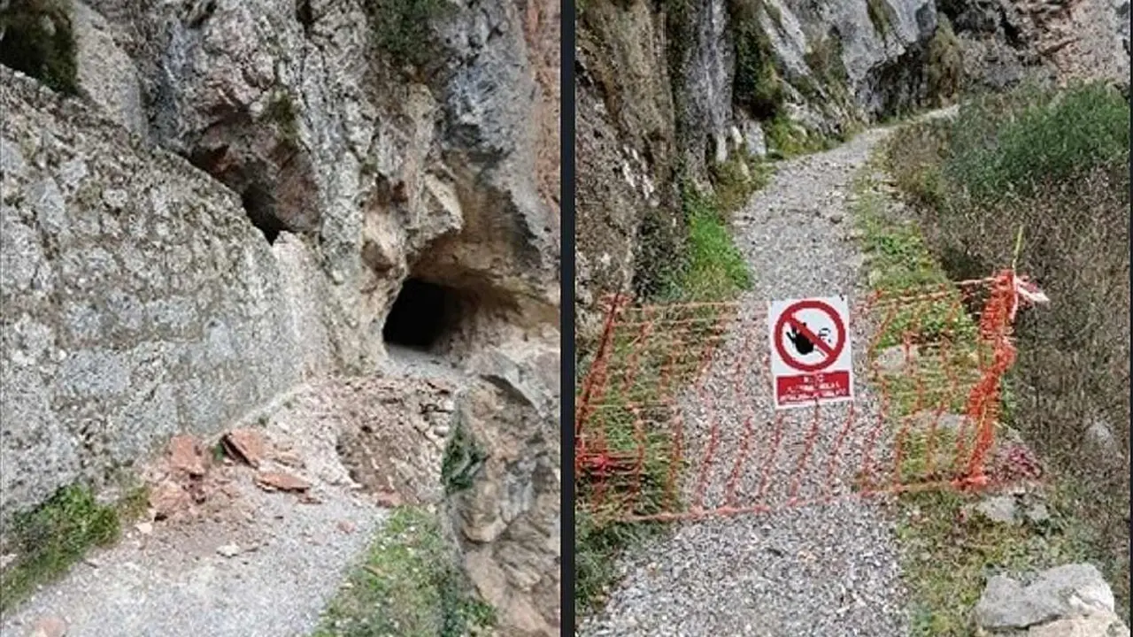 Imagen de los da&ntilde;os ocasionados en la ruta y el punto (derecha) hasta el que se puede llegar en la situaci&oacute;n actual.