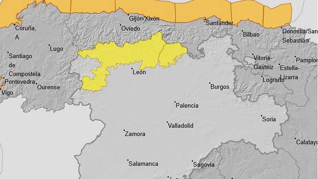 Mapa de alerta en la provincia de Le&oacute;n para este viernes.