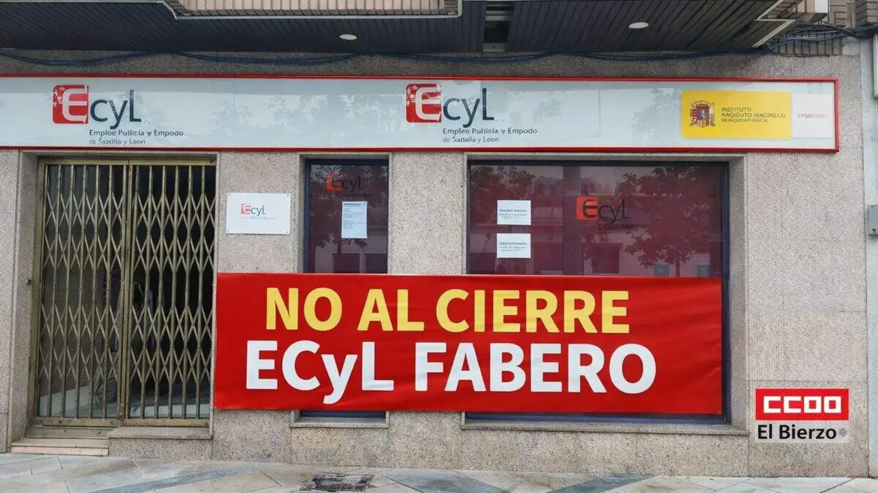 CCOO El Bierzo denuncia que el cierre de la oficina del Ecyl de Fabero supone &ldquo;un nuevo golpe a las comarcas mineras&rdquo;. Foto: CCOO