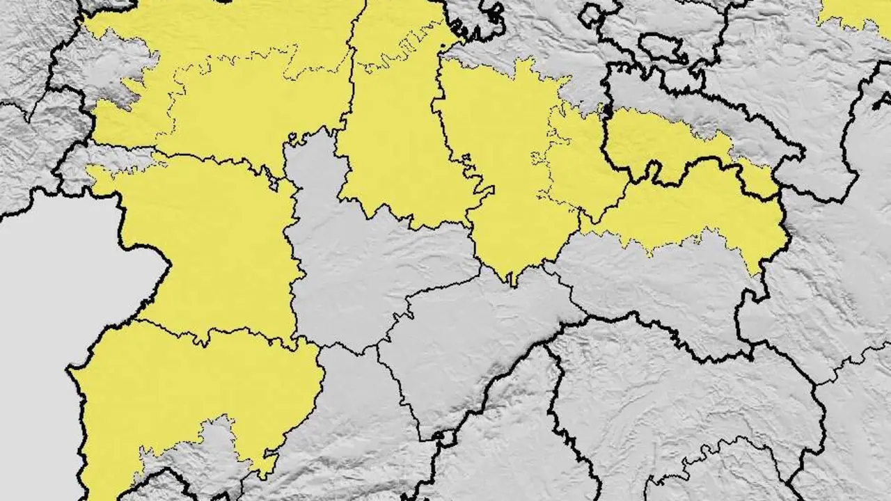 Mapa de Aemet con las zonas donde se ha activado el aviso amarillo por nevadas. Foto: Aemet