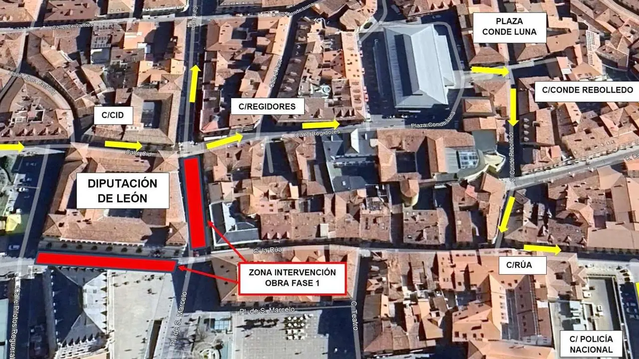 Plano de la zona afectada por las obras.