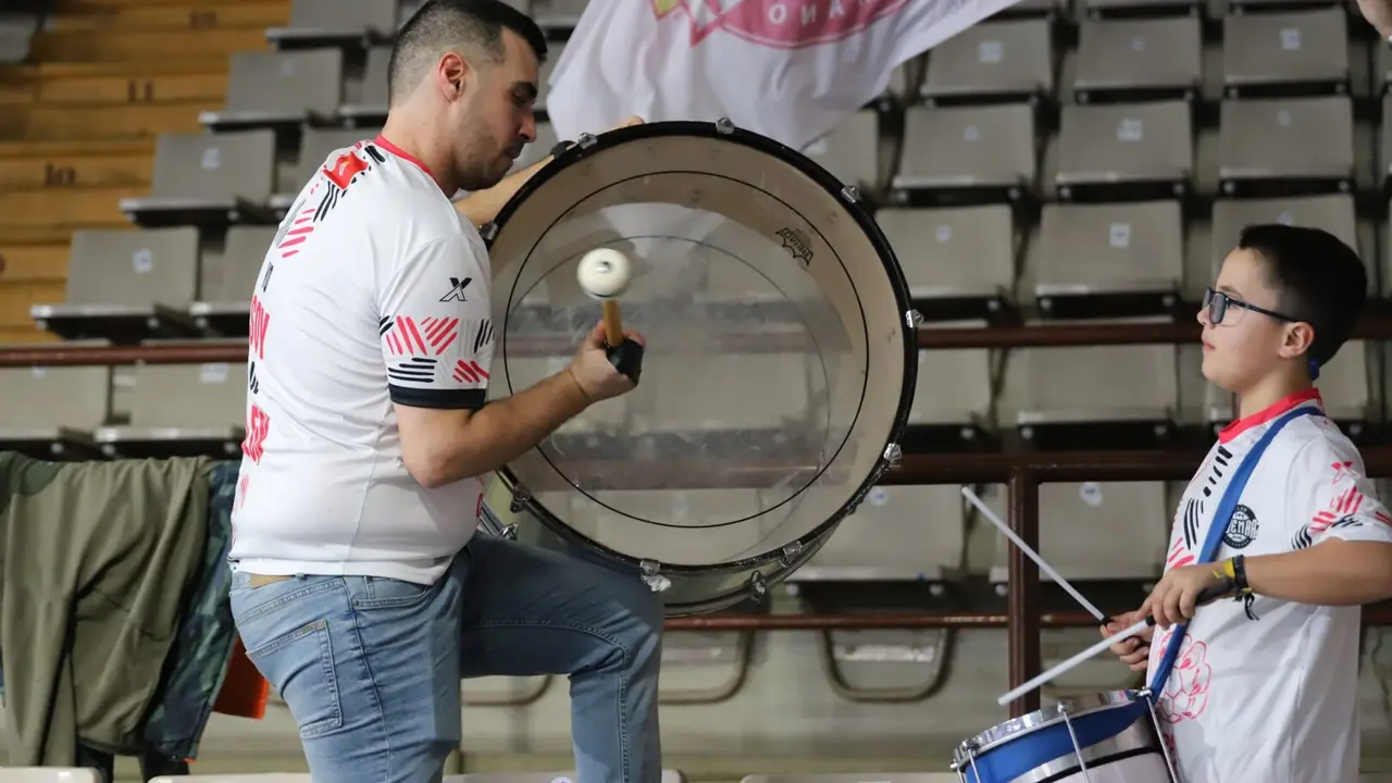 Aficionados del Ademar animan al equipo durante un partido.