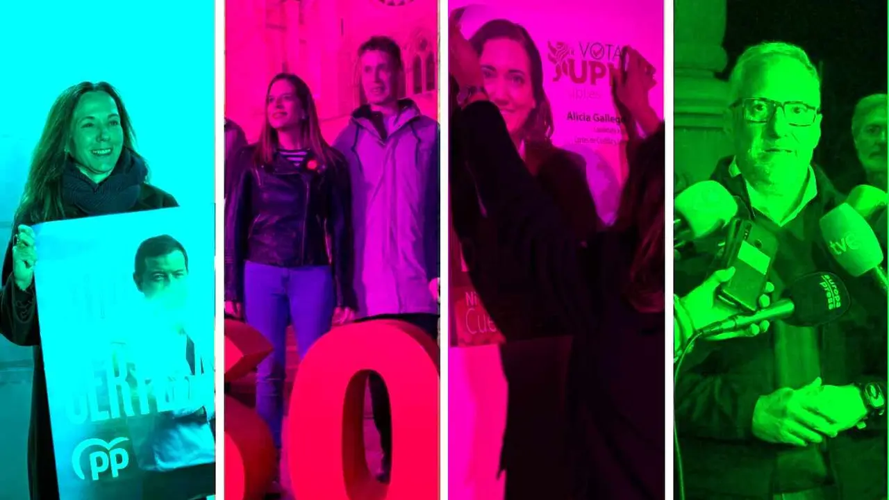 Los candidatos de PP, PSOE, UPL y VOX, en la madrugada de este viernes, en el inicio de campa&ntilde;a.