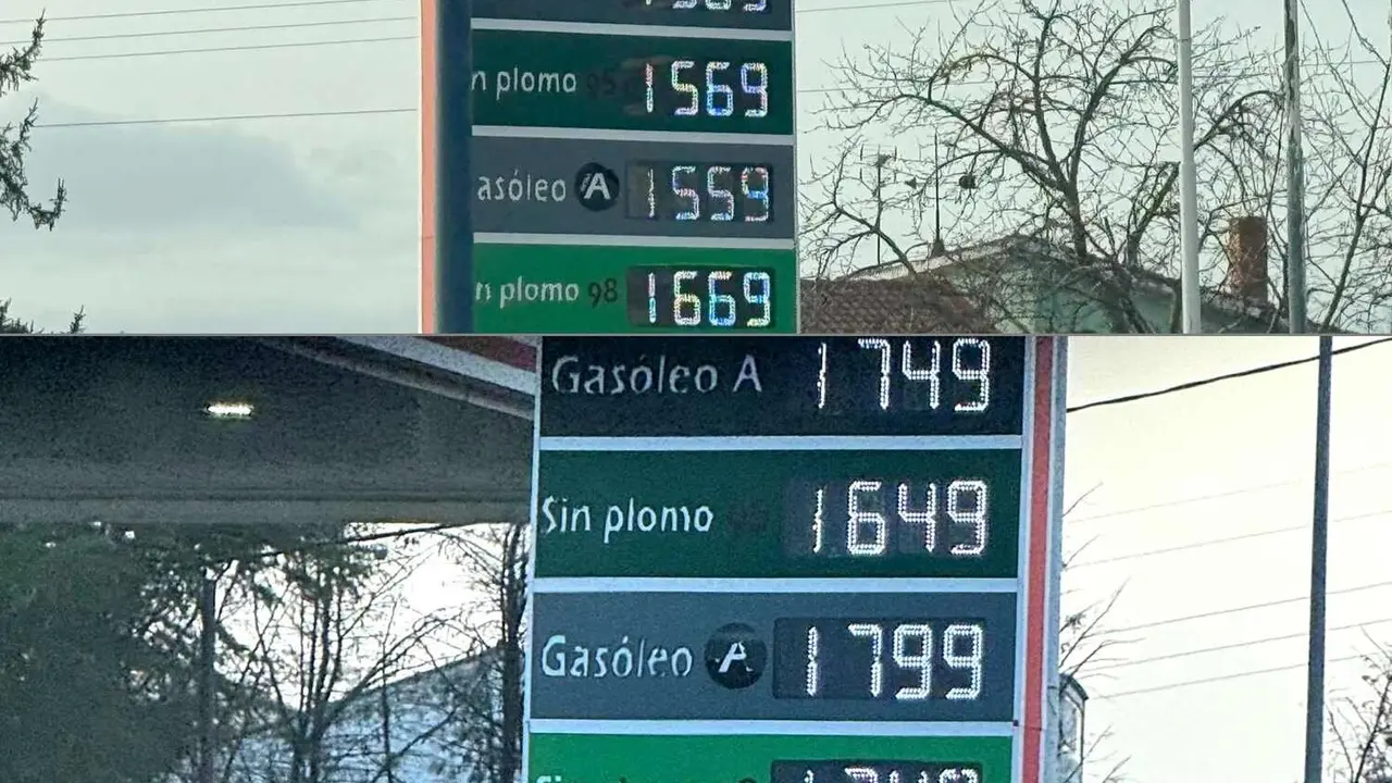Imagen de la misma gasolinera de Le&oacute;n este mi&eacute;rcoles (arriba) y este jueves (abajo).