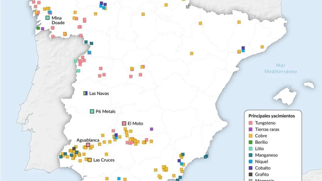 Mapa de minerales raros, donde Le&oacute;n aparece como una de las provincias m&aacute;s ricas.