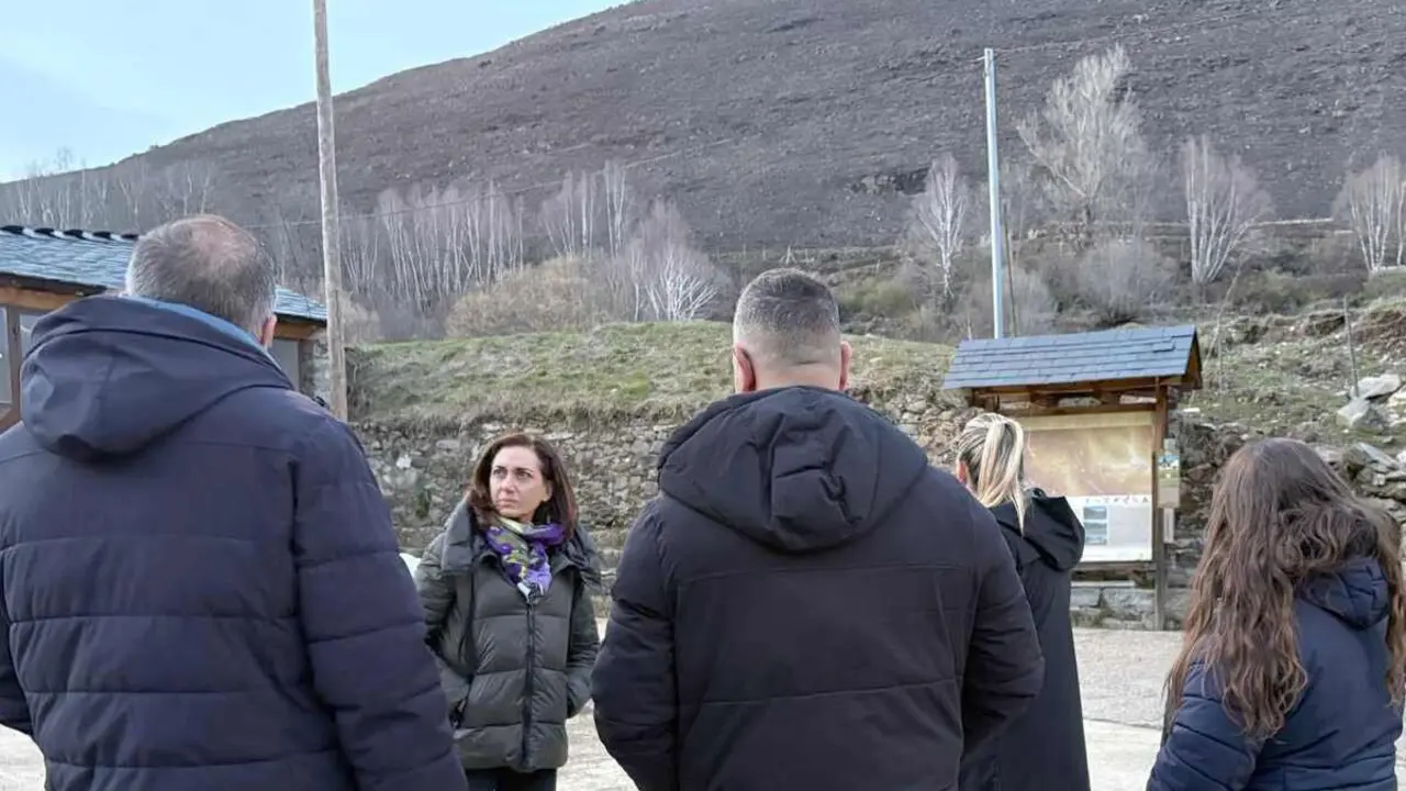 La candidata Alicia Gallego observa las zonas arrasadas por los incendios.