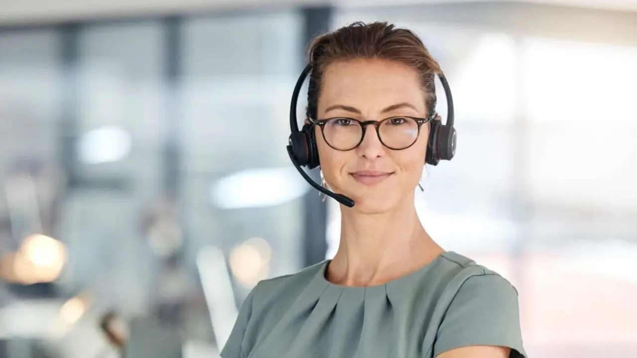 Crm, portrait and contact us for our telemarketing call center customer services consultants to help with advice. Communication, sales and woman networking for a telecom company or advertising agency
