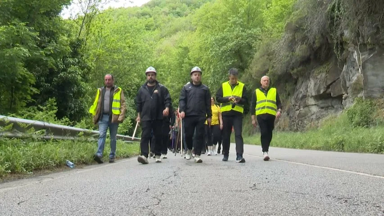 Los mineros, durante una de las etapas del fin de semana.