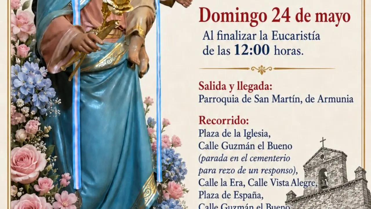 Procesi&oacute;n Mar&iacute;a Auxiliadora en la pedan&iacute;a de Armunia.