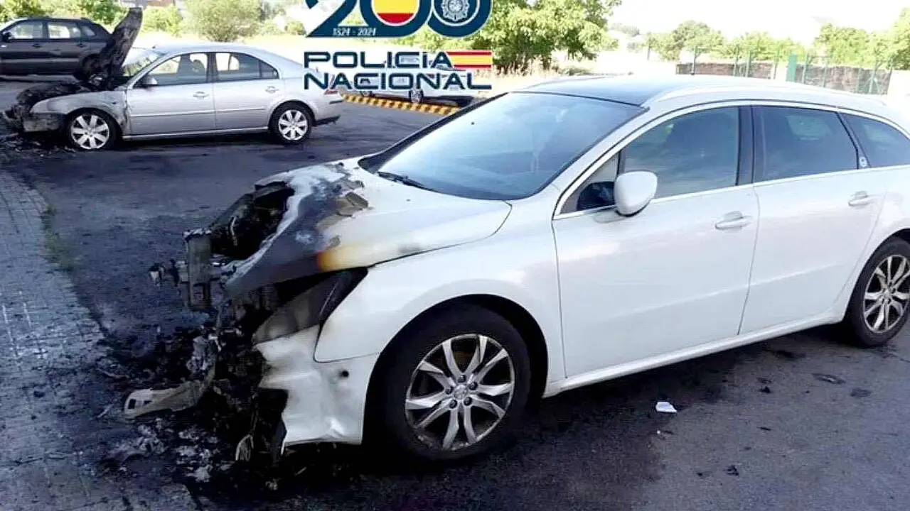 Imagen de algunos de los veh&iacute;culos calcinados de forma intencionada.