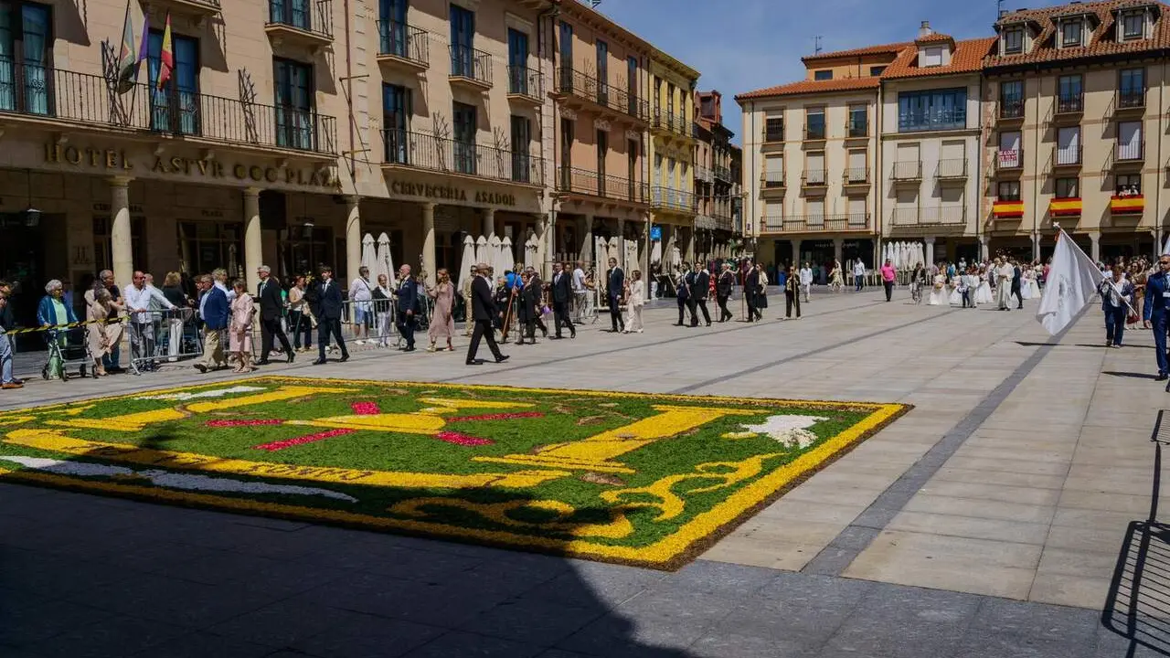 Una gran alfombra de flores decor&oacute; la plaza frente a la casa consistorial este domingo para la popular celebraci&oacute;n.