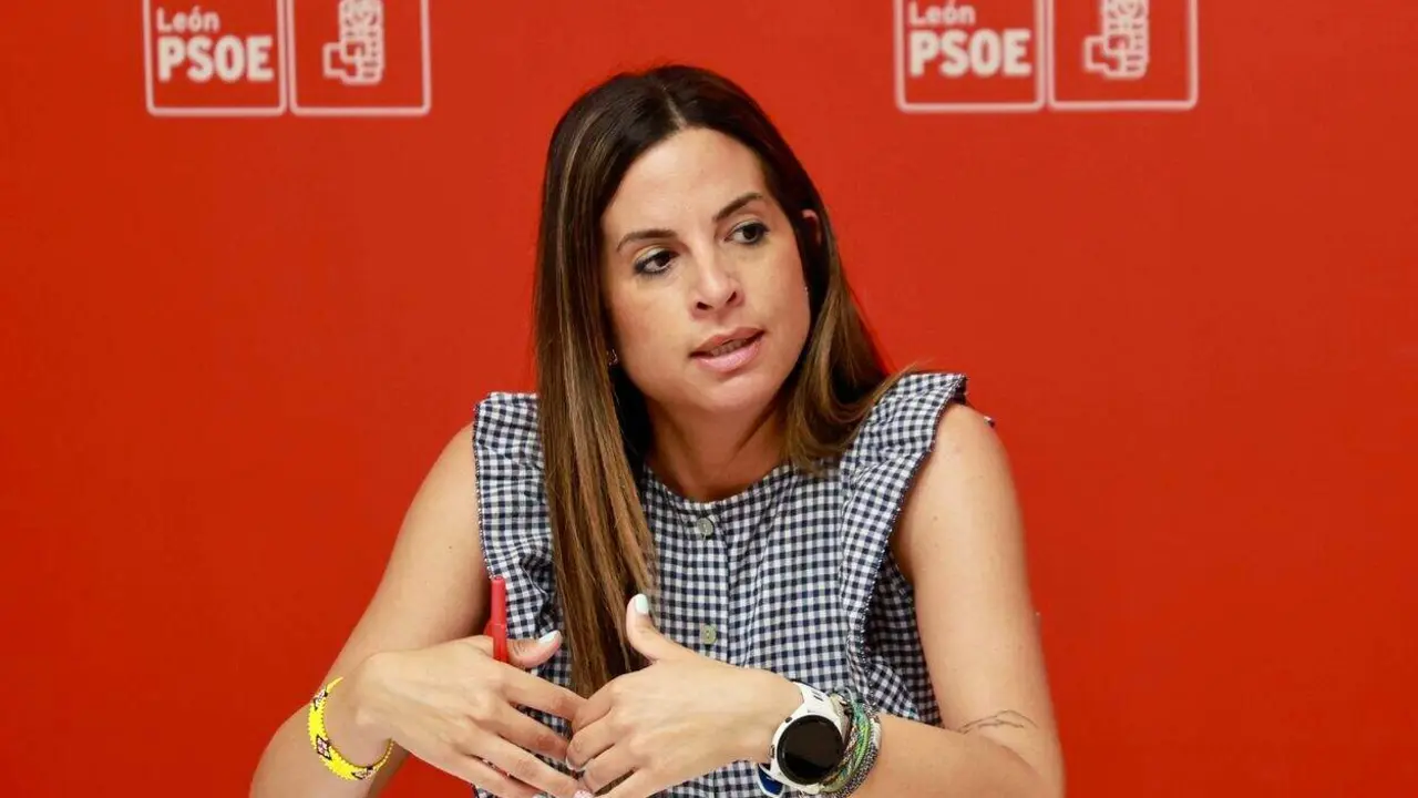 La vicesecretaria general del Partido Socialista de Castilla y Le&oacute;n, Nuria Rubio, atiende a los medios tras reunirse con representantes de los trabajadores del Servicio de Prevenci&oacute;n y Extinci&oacute;n de Incendios Forestales. Foto: Campillo.