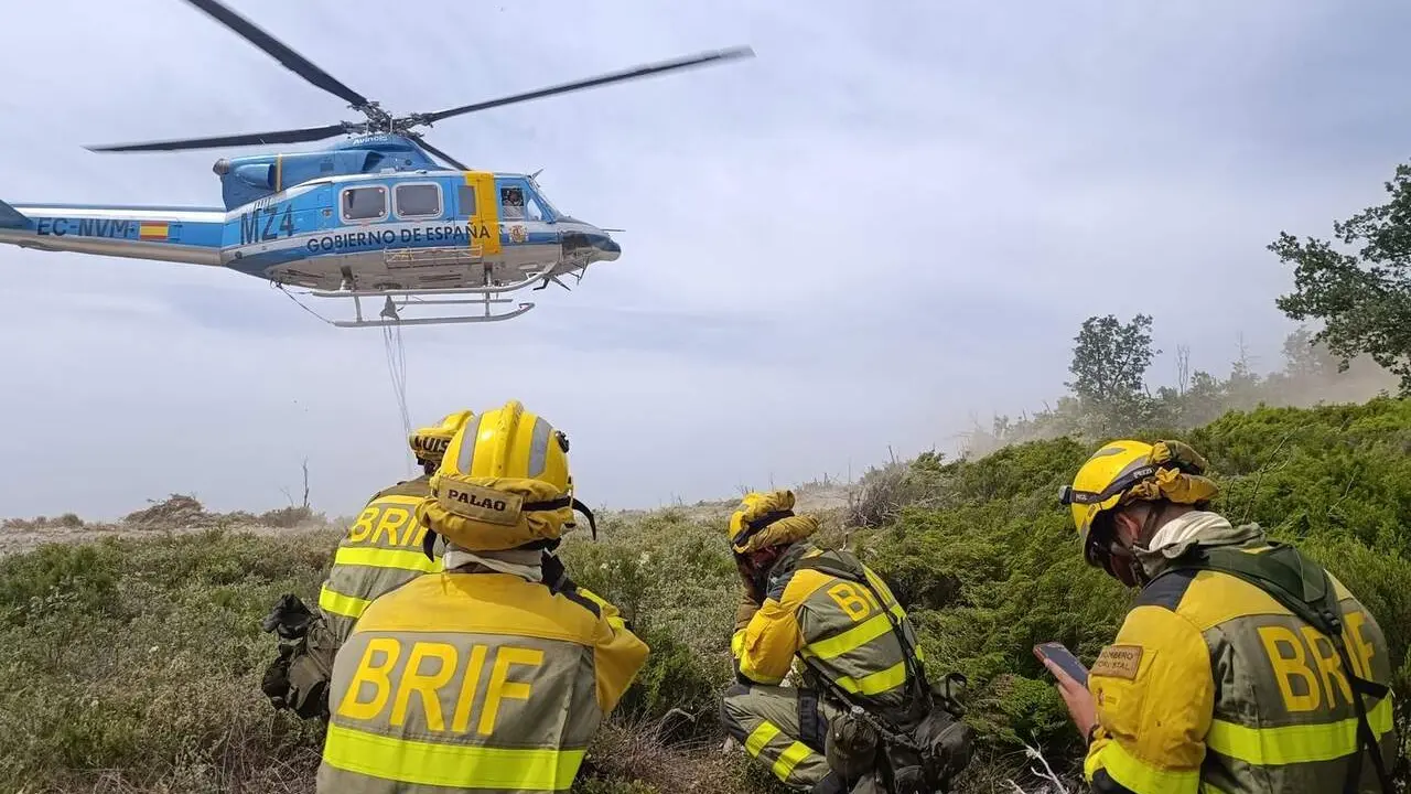 Efectivos de la BRIF de Tabuyo se despliegan para intervenir en el incendio forestal de Valdepi&eacute;lago. Foto: Brif Tabuyo.