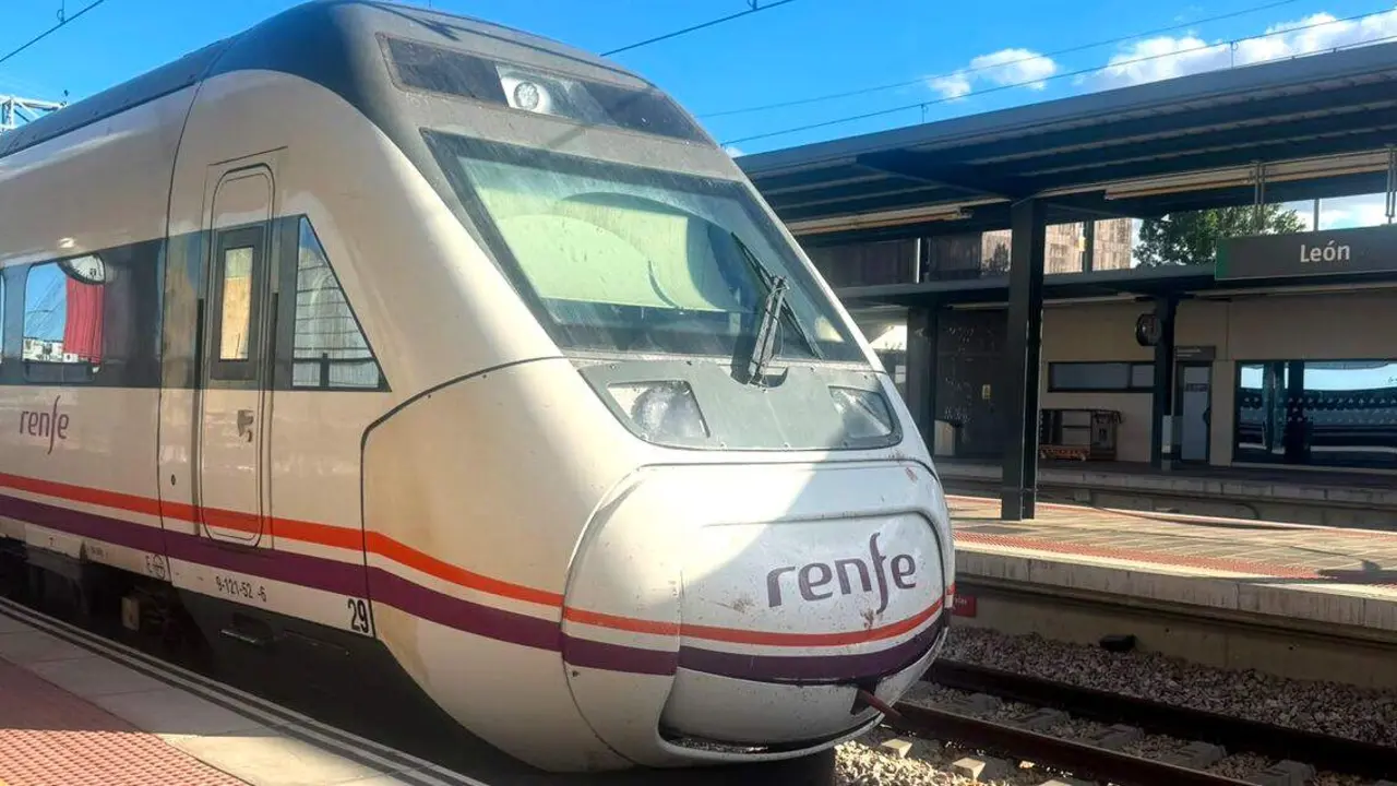 Imagen de un tren de Renfe en la estaci&oacute;n de Le&oacute;n.