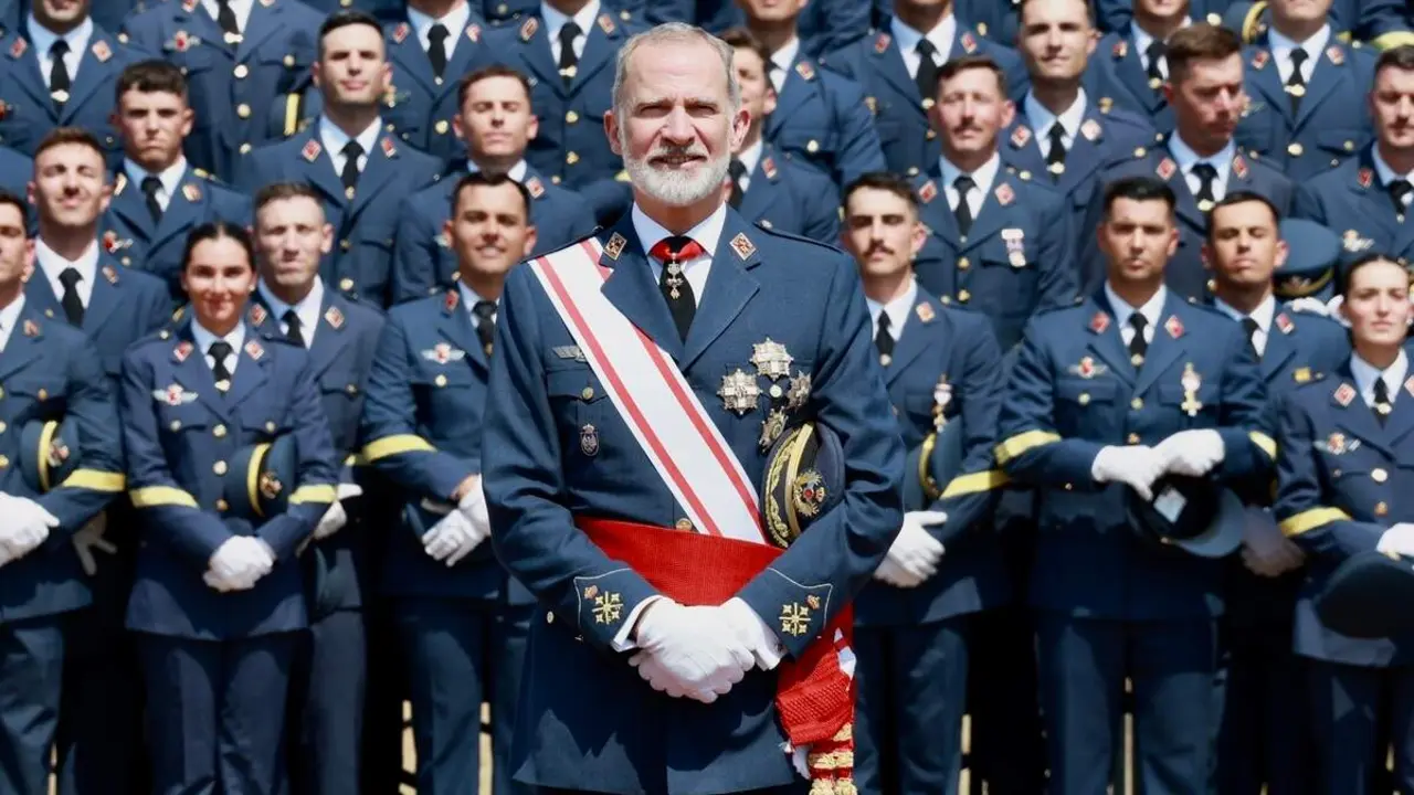 Acto de entrega de los Reales Despachos de Sargento a la XXXIV promoci&oacute;n de la Academia B&aacute;sica del Aire y del Espacio, que est&aacute; presidido por el rey Felipe VI. Acuden al acto el presidente de la Junta, Alfonso Fern&aacute;ndez Ma&ntilde;ueco, el de las Cortes de Castilla y Le&oacute;n, Francisco V&aacute;zquez y el delegado del Gobierno, Nicanor Sen, entre otras autoridades