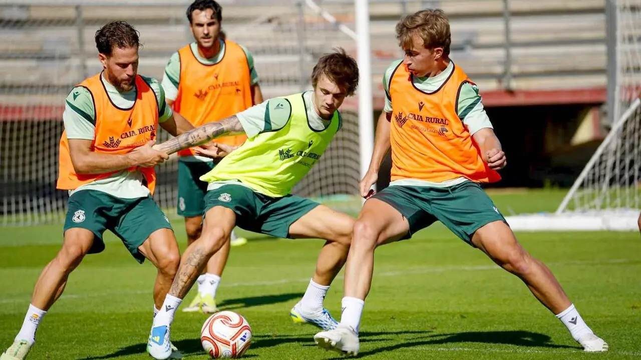 Calero, Yayo y Rodri, durante el entrenamiento de este mi&eacute;rcoles.