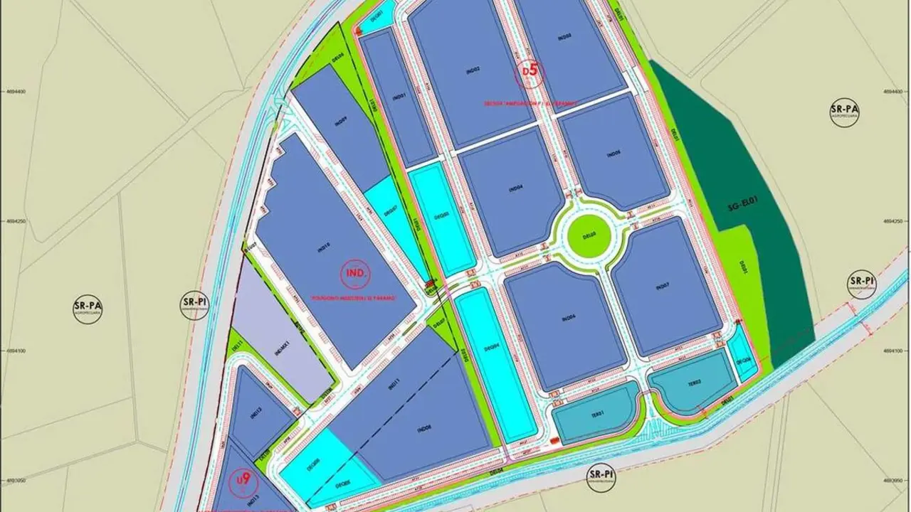 Imagen del plano de actuaci&oacute;n para la ampliaci&oacute;n del pol&iacute;gono industrial en Santa Mar&iacute;a del P&aacute;ramo.