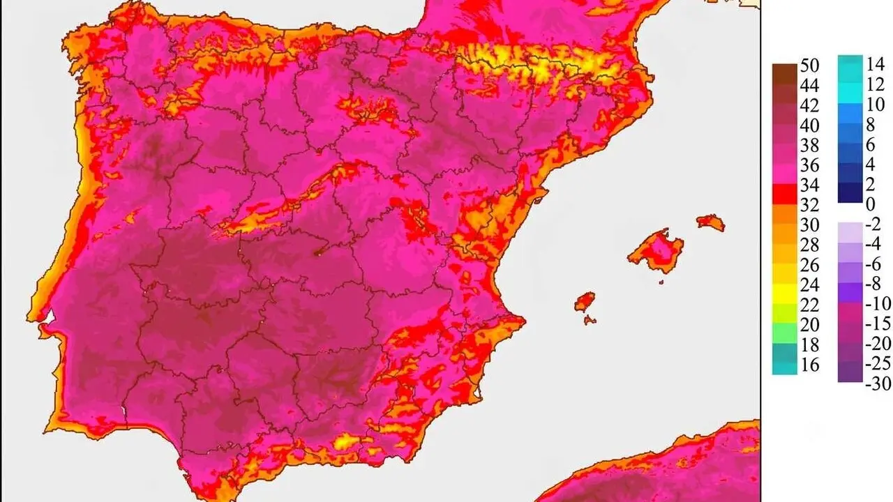 Mapa de temperaturas m&aacute;ximas para este martes. Foto: Aemet