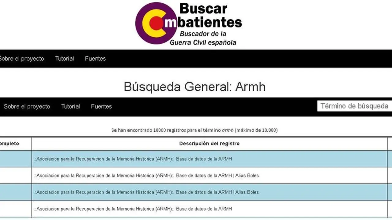 Imagen del buscador que ahora permite localizar a represaliados.