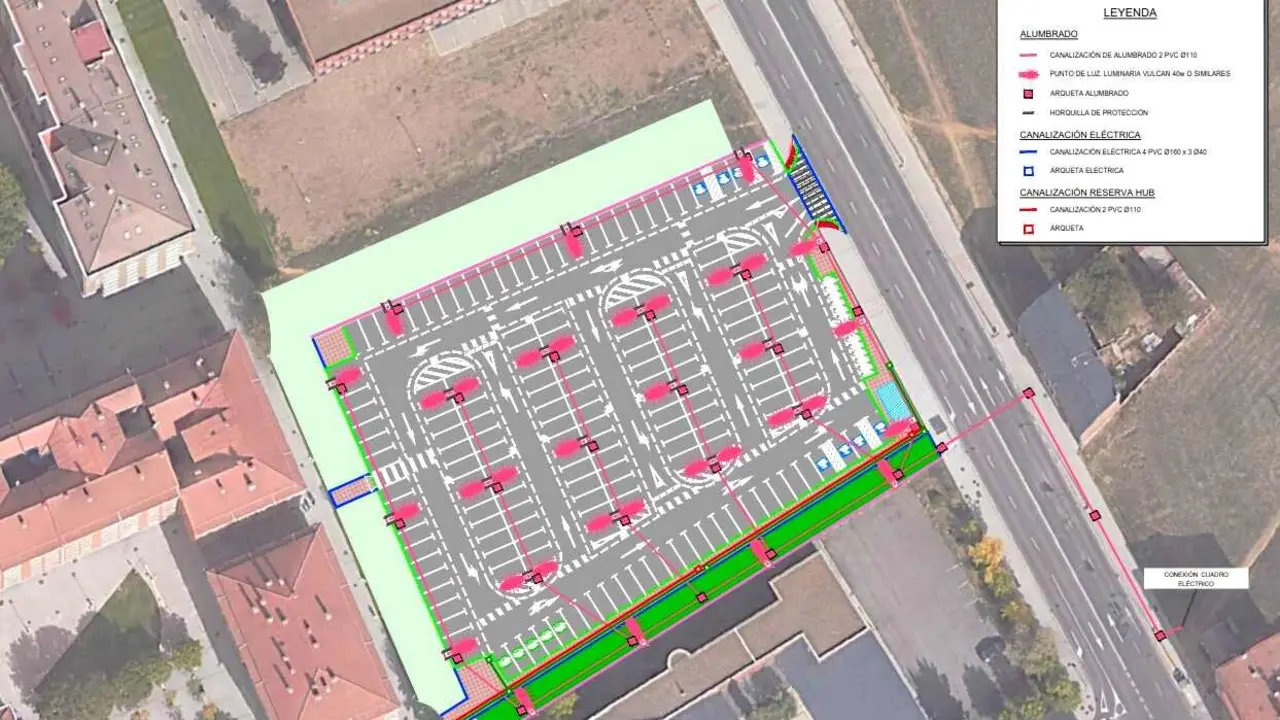 Imagen del plano del nuevo aparcamiento con el suministro el&eacute;ctrico previsto.