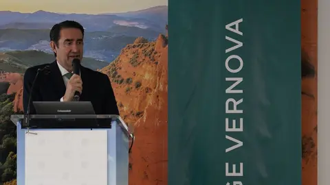 El consejero de Medio Ambiente, Vivienda y Ordenación del Territorio de la Junta de Castilla y León, Juan Carlos Suárez-Quiñones, durante el acto del 25 aniversario de la empresa GE Vernova de Ponferrada