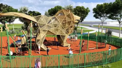 Llegan las primeras piezas del león gigante, el mayor juego infantil del mundo con forma de felino, que será emblema lúdico y urbano de la capital leonesa. Fotos: Ayto León