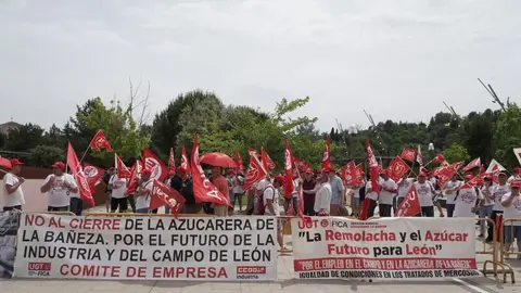 Trabajadores de Azucarera de conectan frente a la sede de las Cortes para defender sus puestos de trabajo. Fotos: Rubén Cacho