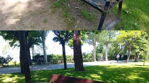 Bancos Parque El Plantío antes y después.